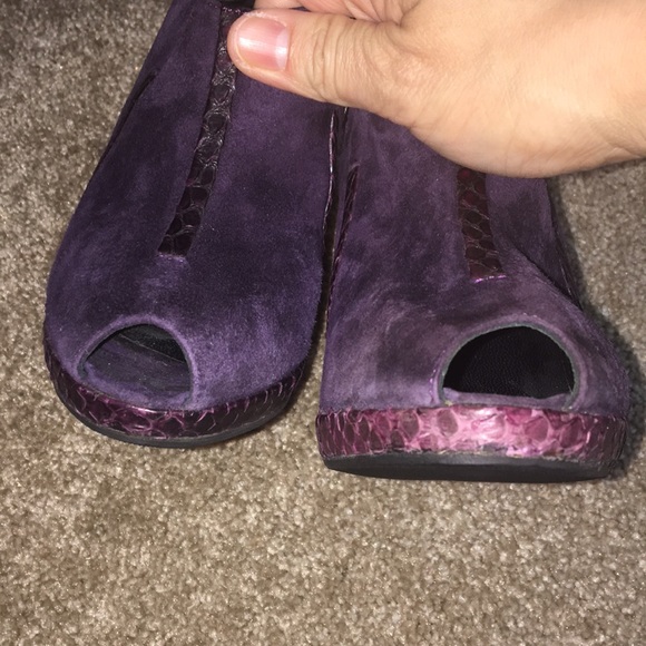 JIL SANDER Suede & Snakeskin Peep Toe Booties - Picture 7 of 8